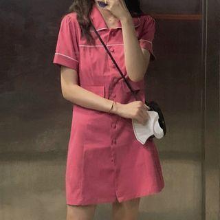 Short-sleeve Shirtdress As Shown In Fgiure - One Size