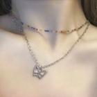 Butterfly Pendant Layered Choker 0981a - Necklace - Silver - One Size