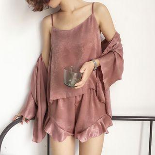 Set: Ruffle Trim Wide Leg Shorts + Camisole + Jacket