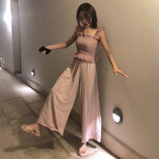 Set: Frill Trim Tank Top + Plain Wide Leg Pants