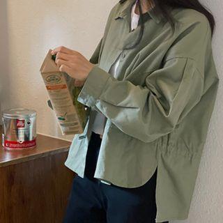 Drop-shoulder Drawstring-waist Shirt