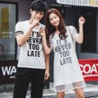 Couple Matching Lettering Short-sleeve T-shirt / Mesh Panel Mini A-line Dress