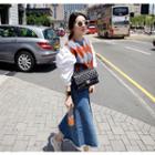 Long-sleeve Argyle Knit-panel Top