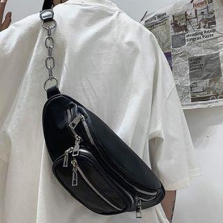 Chain Faux Leather Sling Bag Black - One Size