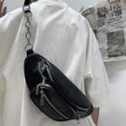 Chain Faux Leather Sling Bag Black - One Size