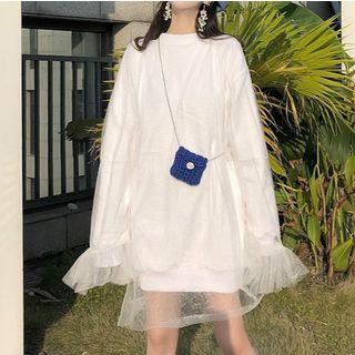 Long-sleeve Sheer Panel Dress White - One Size