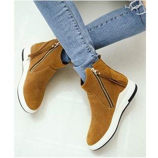 Faux Suede Side Zipper Hidden Wedge Booties