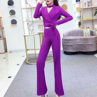 Set: Tie-waist Blazer + Boot-cut Dress Pants