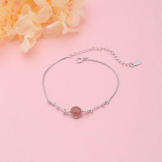 925 Sterling Silver Branches Bead Bracelet With Gift Box - Dark Pink Rhinestone - Silver - One Size