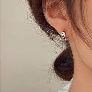 Smiley Face Hoop Earring 1 Pair - Eh0611 - Silver - One Size