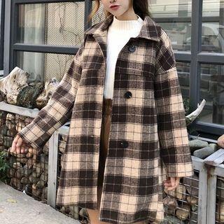Single Breasted Plaid Woolen Coat