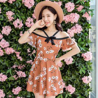 Off Shoulder Floral Print Swimdress