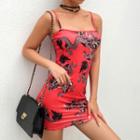 Spaghetti-strap Dragon Print Dress