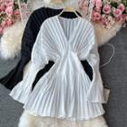 Long Sleeve V-neck Pleated Dress
