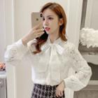 Long-sleeve Lace Bow Accent Blouse