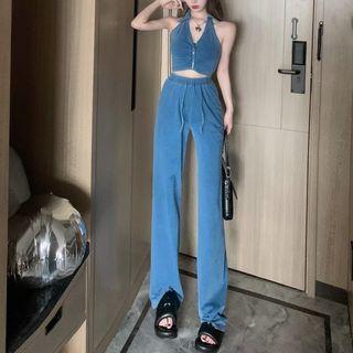 Sleeveless Halter Cropped Top / Straight Leg Pants