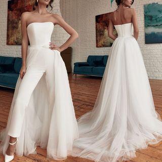Strapless Mesh Panel Jumpsuit