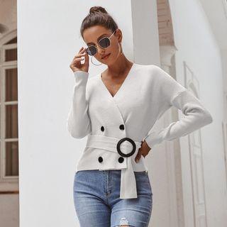 Double-breasted Cropped Knit Top