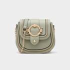 Contrast Stitching Faux Leather Saddle Crossbody Bag