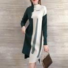 Mock-turtleneck Two-tone Asymmetric Knit Dress