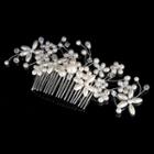 Bridal Faux-pearl Flower Hair Comb Silver - One Size