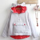 Frill Trim Padded Hoodie Gray - One Size