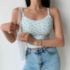 Floral Print Lace Trim Cropped Camisole Top