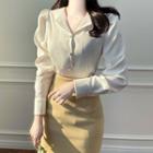 Puff-shoulder Pearly-button Blouse