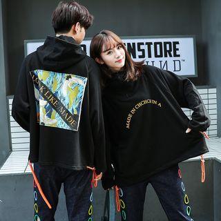 Couple Matching Printed Hoodie / Cropped Ripped Jeans