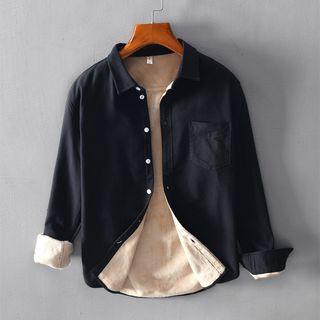 Plain Fleece-lined Long-sleeve Shirt