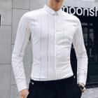 Plain Strip Slim-fit Long-sleeve Shirt