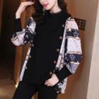 Puff-sleeve Patterned Panel Blouse