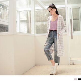 Long-sleeve Striped Knit Long Cardigan