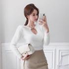 Cutaway-front Chain-trim Sweater