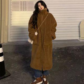 Zip-up Long Coat Brown - One Size