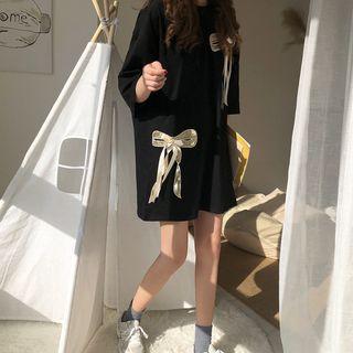 Elbow-sleeve Sequin Bow T-shirt Dress
