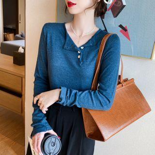 Asymmetric-neckline Light Knit Top In 7 Colors