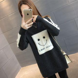 Furry Panel Long Sleeve Knit Dress