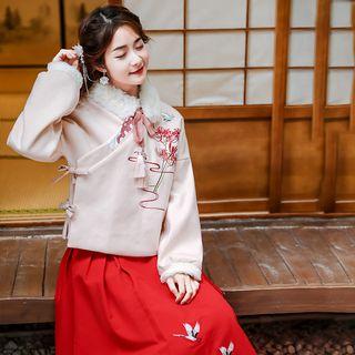 Set: Hanfu Embroidered Jacket + Midi Skirt + Collar