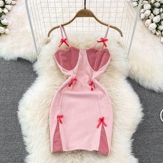Color Block Bow Detail Sheath Mini Dress Pink - One Size