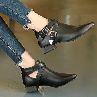Pointy-toe Buckled Short Boots