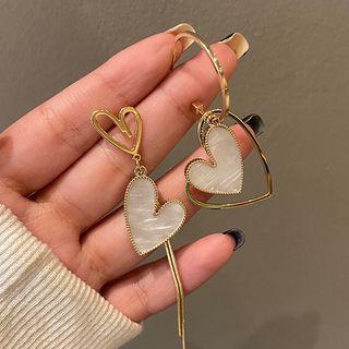 Asymmetrical Heart Drop Earring 1 Pair - 925 Silver Stud - Non Matching - Gold - One Size