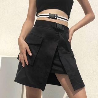 Asymmetric Buckled Mini Cargo Skirt