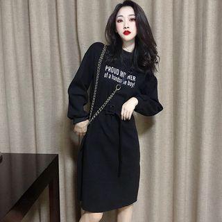 Long-sleeve Mock Neck Lettering Dress