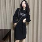 Long-sleeve Mock Neck Lettering Dress
