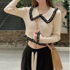 Collar Contrast Trim Cropped Sweater