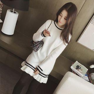 Contrast Stripe Ruffle Hem Knit Dress