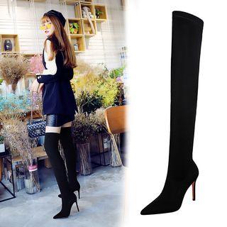Velvet Pointed High-heel Over-the-knee Boots