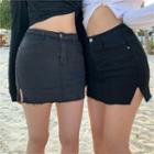 High-waist Frayed Skirt