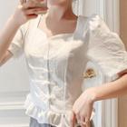 Short-sleeve Frog-button Cropped Blouse